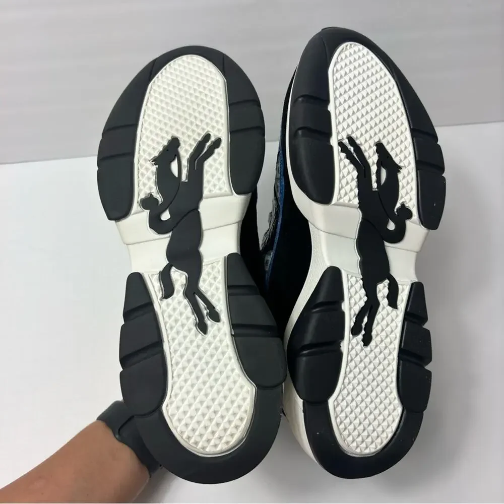 LONGCHAMP WOMEN BLUE BLACK WHITE GOLD LEATHER SIZE 41 SNEAKER SHOES